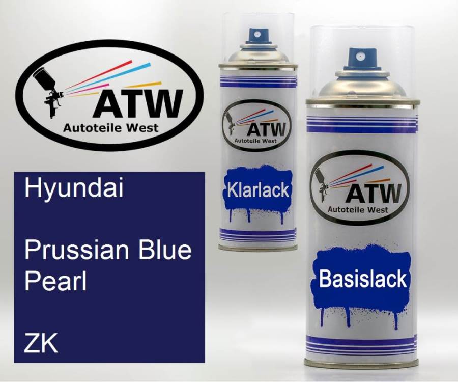 Hyundai, Prussian Blue Pearl, ZK: 400ml Sprühdose + 400ml Klarlack - Set, von ATW Autoteile West.